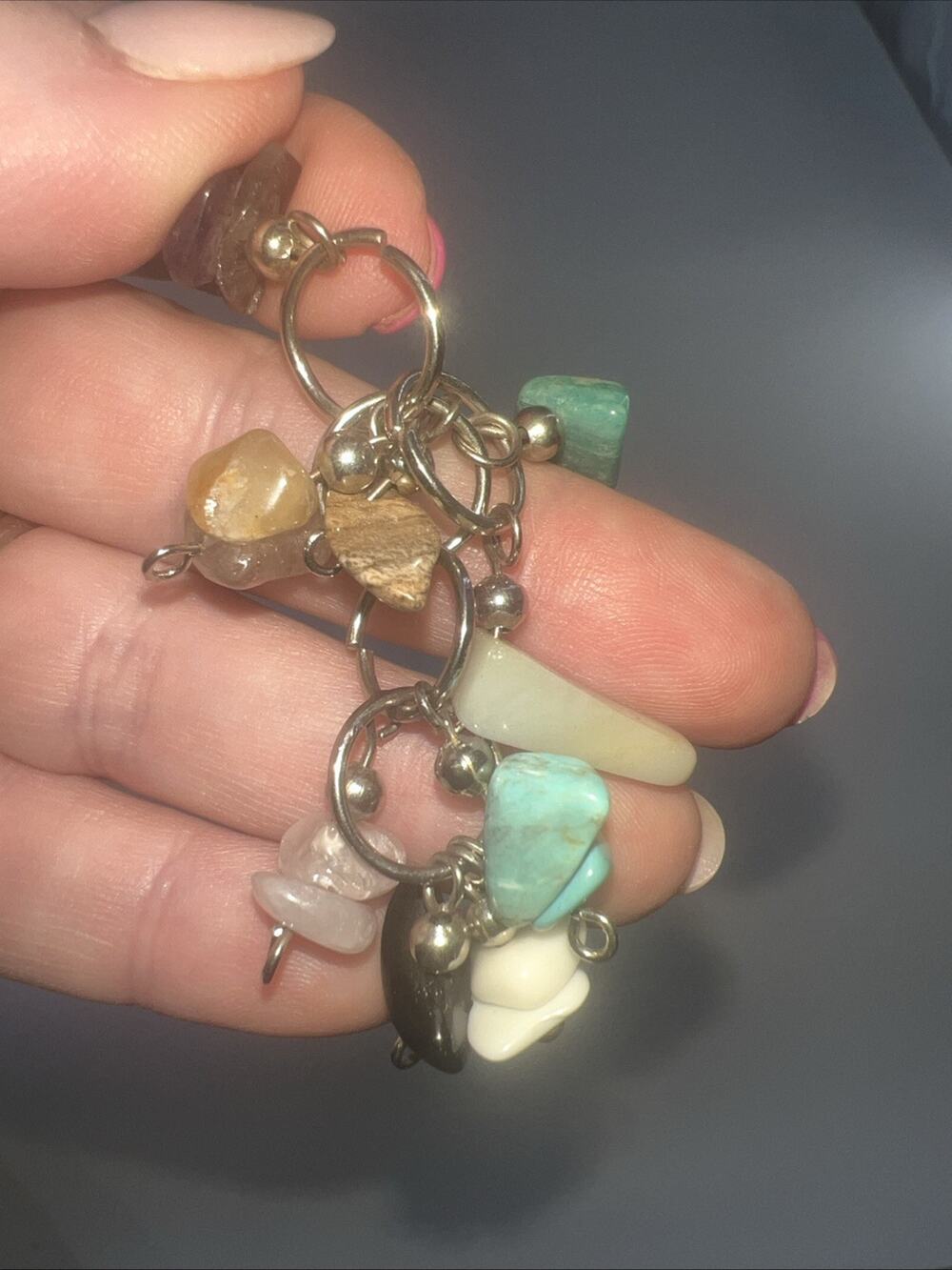 Pendant Purse Charm Dangle Gemstones Beads Silver Necklace